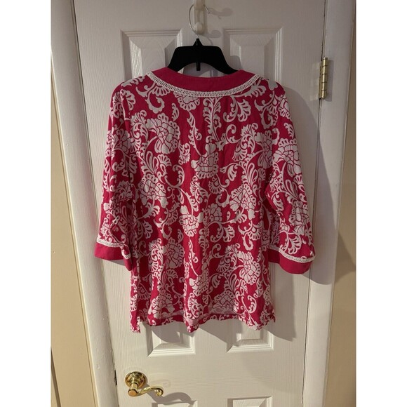 Croft & Barrow Women's 1X Pink White Floral Long Sleeve Tunic T-Shirt - Picture 7 of 7